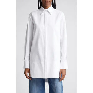 Brandon Maxwell Jade Long Sleeve Button Up Size Small White Cotton Silk Luxury